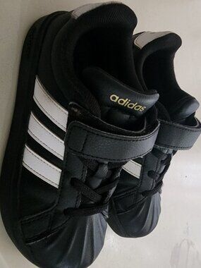 Adidas Superstar Kids Black & White Sneakers – Size 12